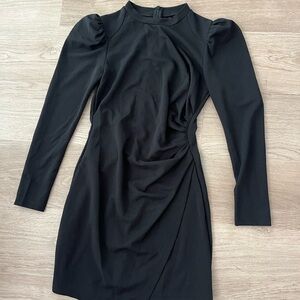 Black Long-Sleeve Ruched Dress